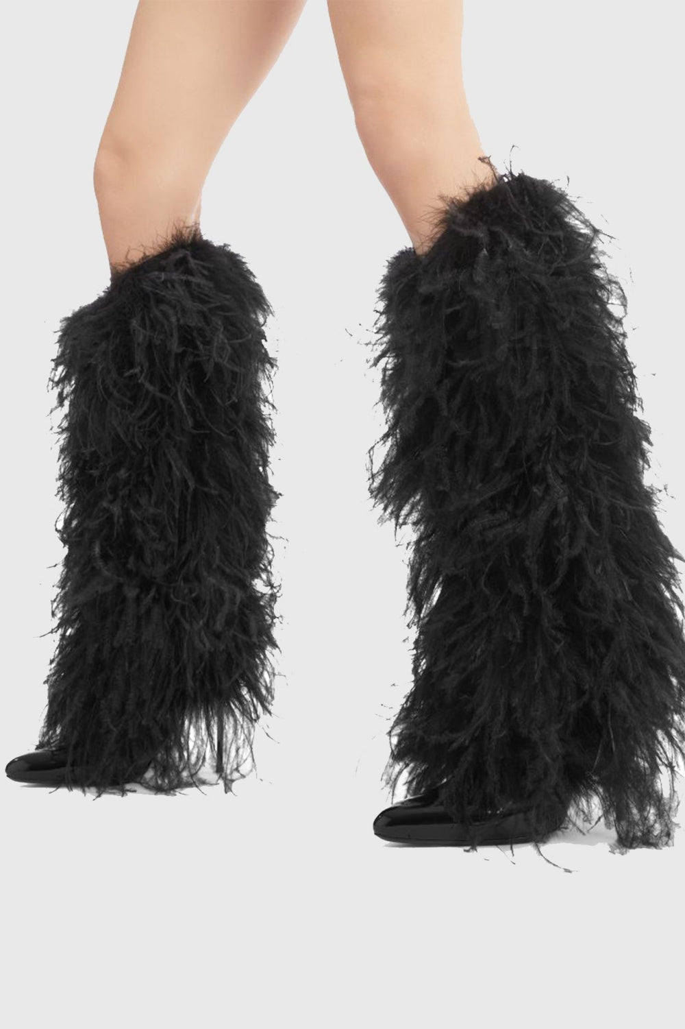 Danica Feather Knee-high Boots - Black Flowering Girl