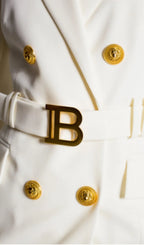 Aasia White Belt Metal Button Mini Dress Flowering Girl