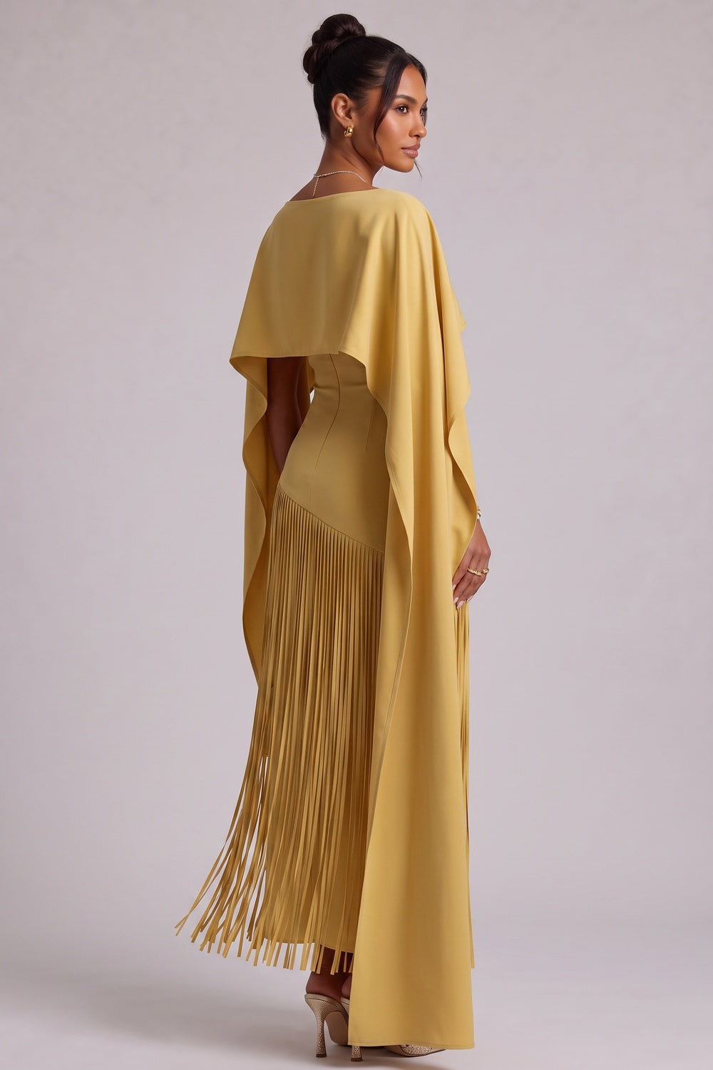 Yellow Fringe Maxi Dress with Cape Detail Flowering Girl