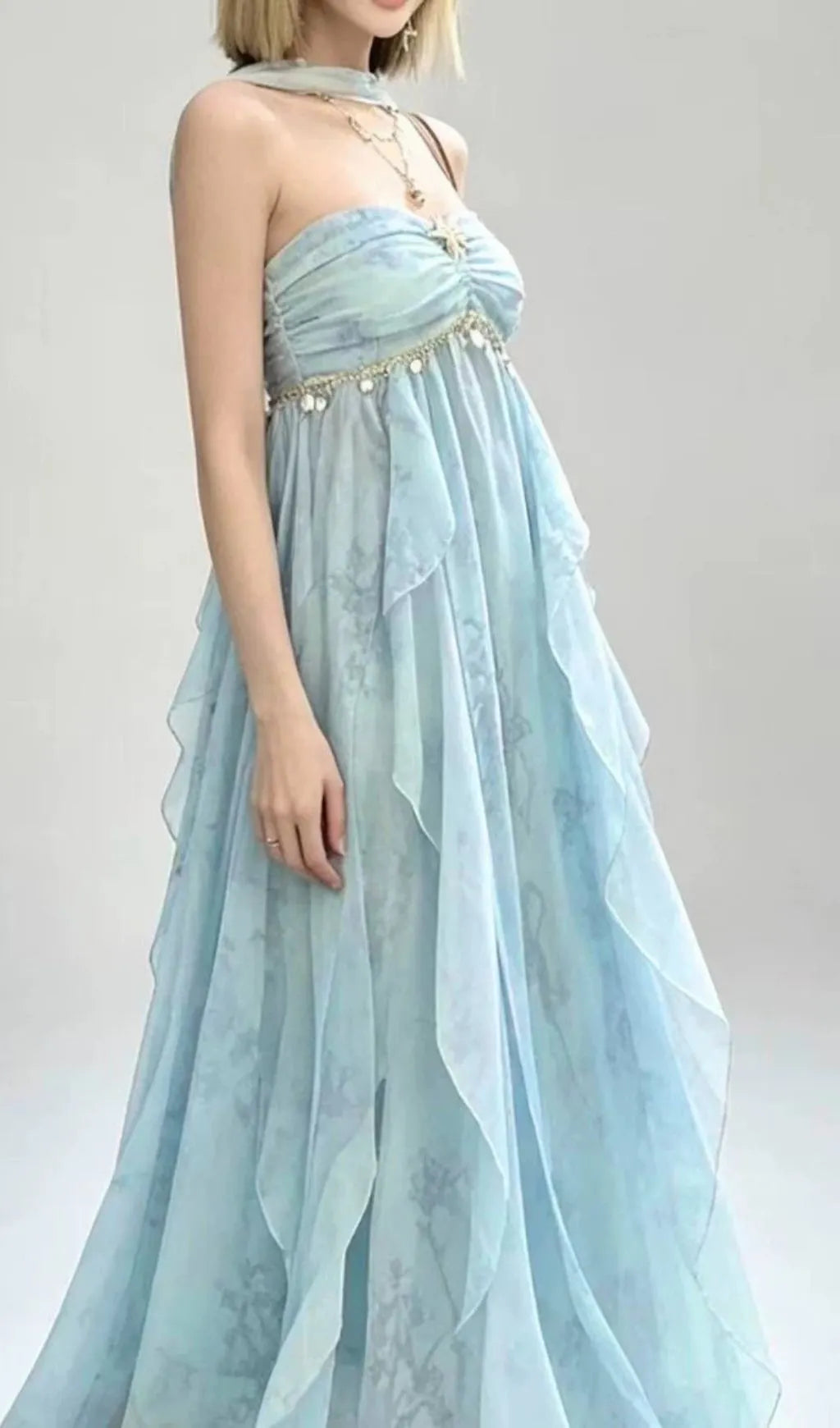Laverna Blue Strapless Printed Maxi Dress Flowering Girl