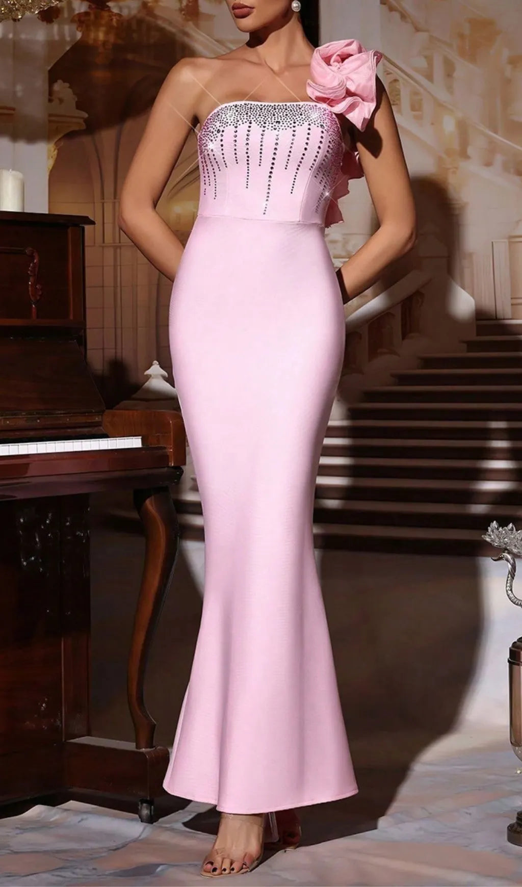 Hadlee Pink One-Shoulder Bandage Maxi Dress Flowering Girl