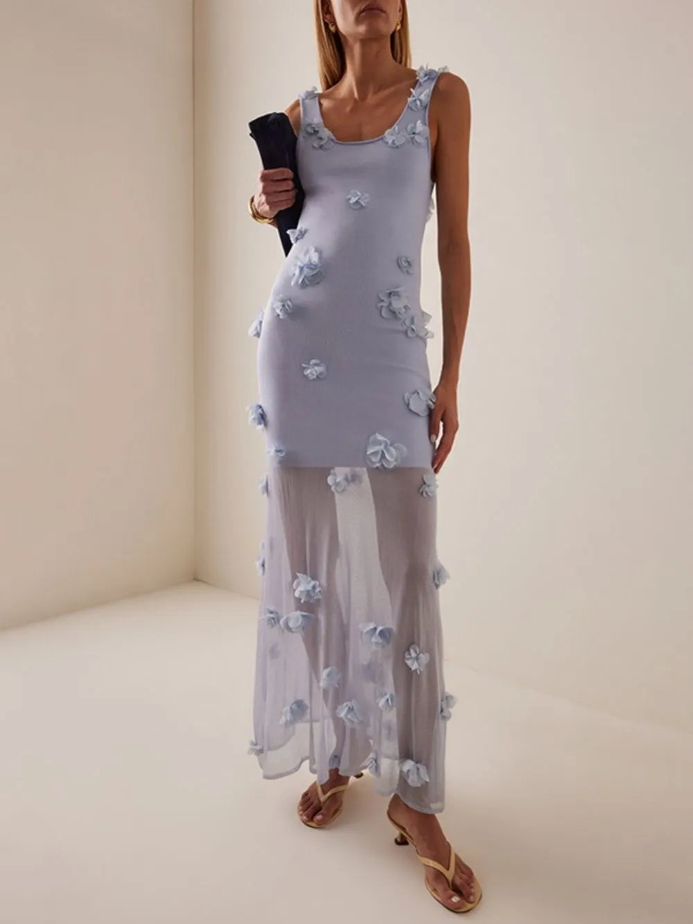 Manoush Purple Flower Embellished Maxi Dress Flowering Girl