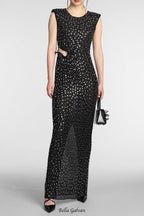 xaviera Square Rhinestone maxi Dress in black Flowering Girl