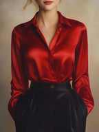 Elegant Black Satin Long Sleeves Blouse Flowering Girl