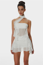 Cabau Chiffon Wrap Around Top - White Flowering Girl