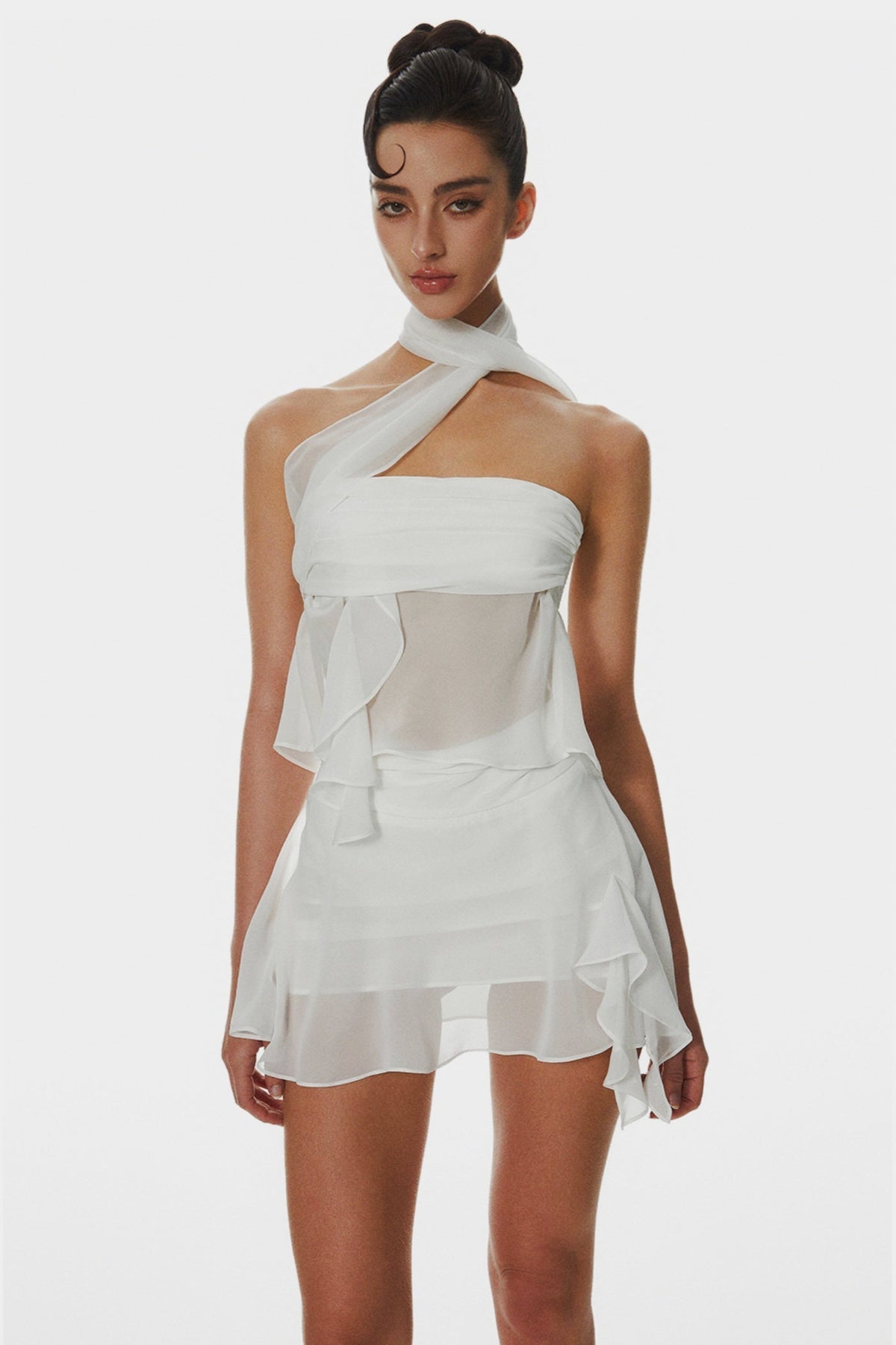 Cabau Chiffon Wrap Around Top - White Flowering Girl