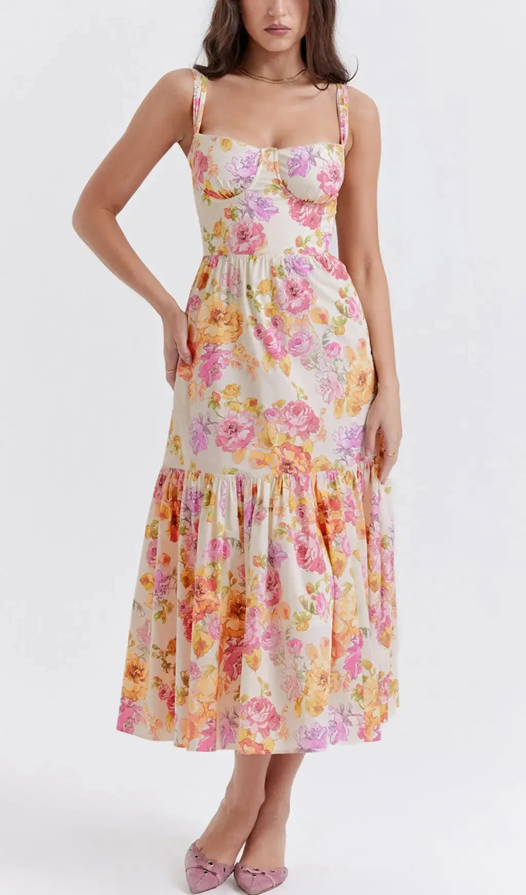 Ivory Floral Midi Sundress Flowering Girl