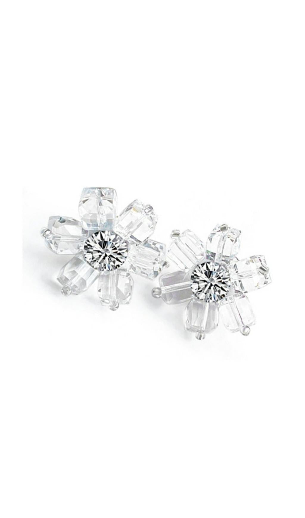 Audrina White Crystal 3D Flower Earrings Flowering Girl