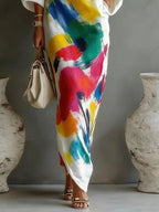 One-Shoulder Abstract Print Maxi Dress Flowering Girl