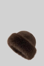 Faux Fur Hat With Wide Brim - Brown Flowering Girl