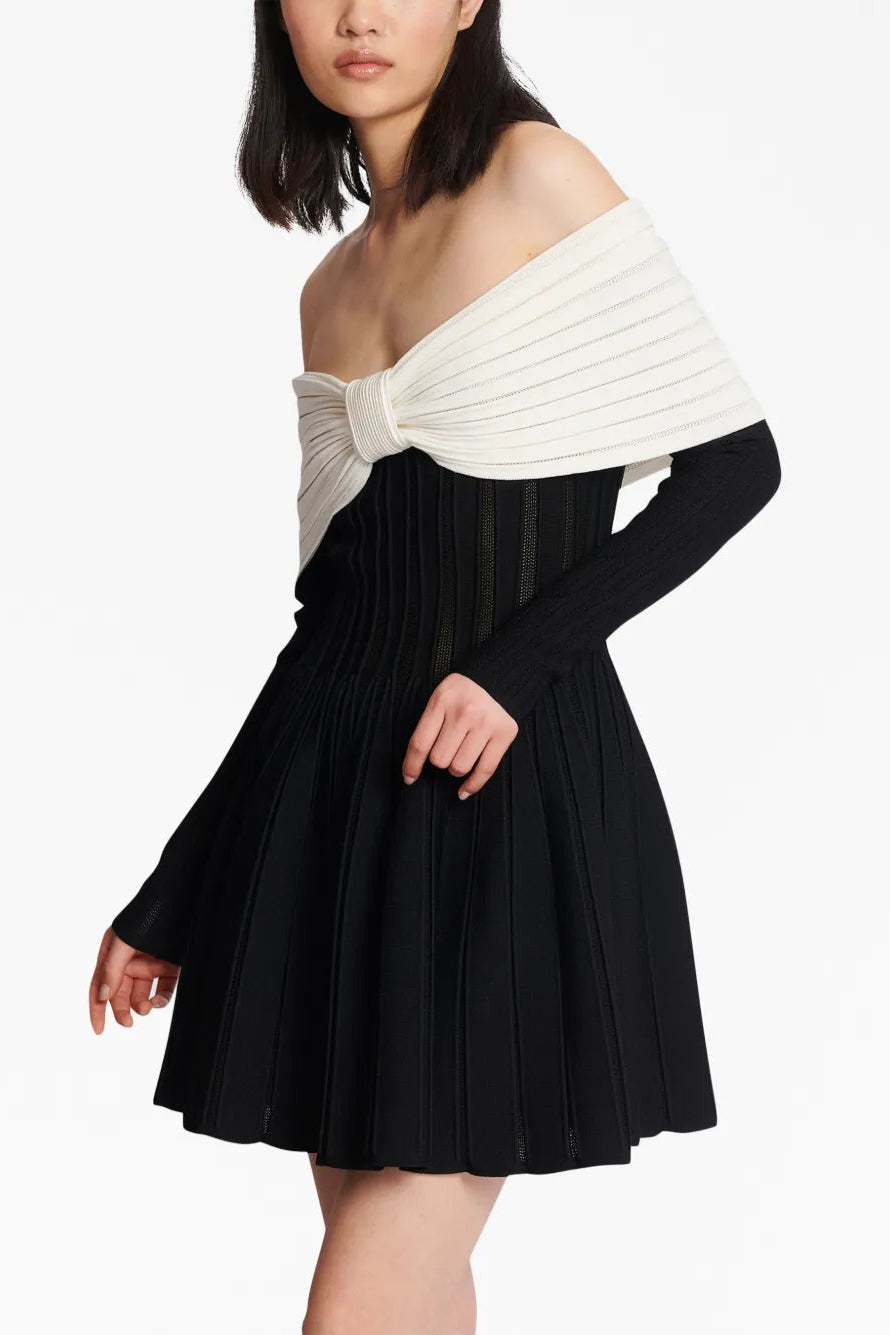 Justine Black Off-Shoulder Bow Knit Mini Dress Flowering Girl