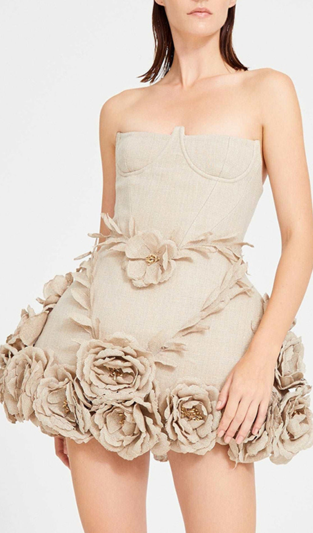 Bice Nude Strapless Bustier Flower Mini Dress Flowering Girl