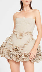 Bice Nude Strapless Bustier Flower Mini Dress Flowering Girl