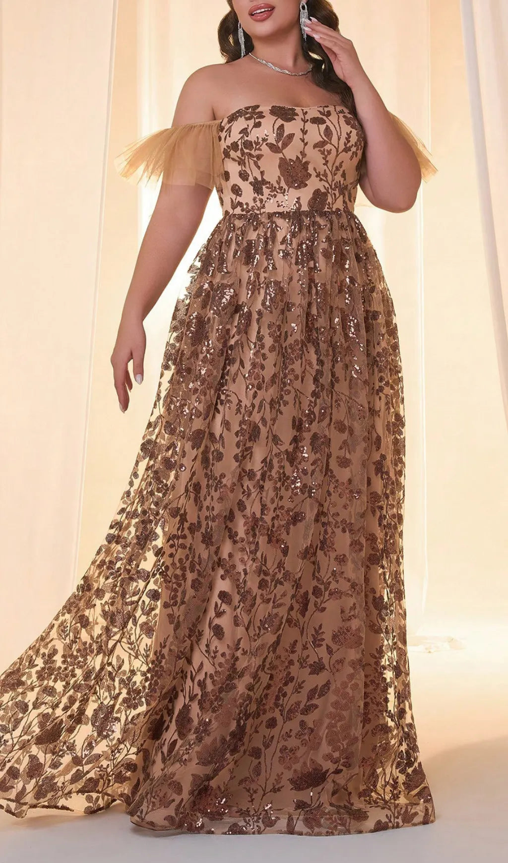 Gezana Sequin Mesh Plus Size Maxi Dress Flowering Girl