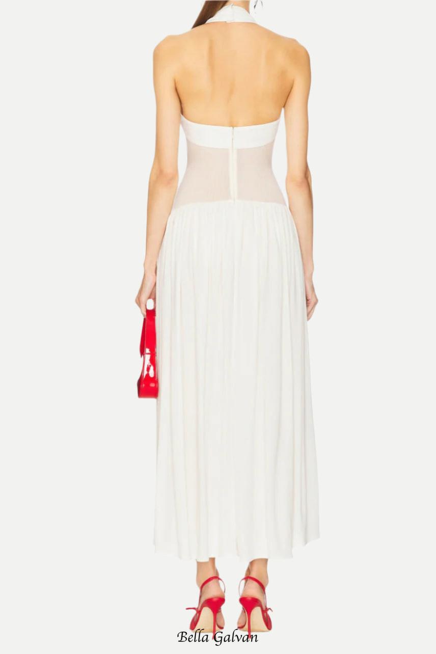 hilary Halter Neck Ruffle Maxi Dress in white Flowering Girl