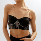 Tassel And Diamond Chest Chain In Gold Flowering Girl