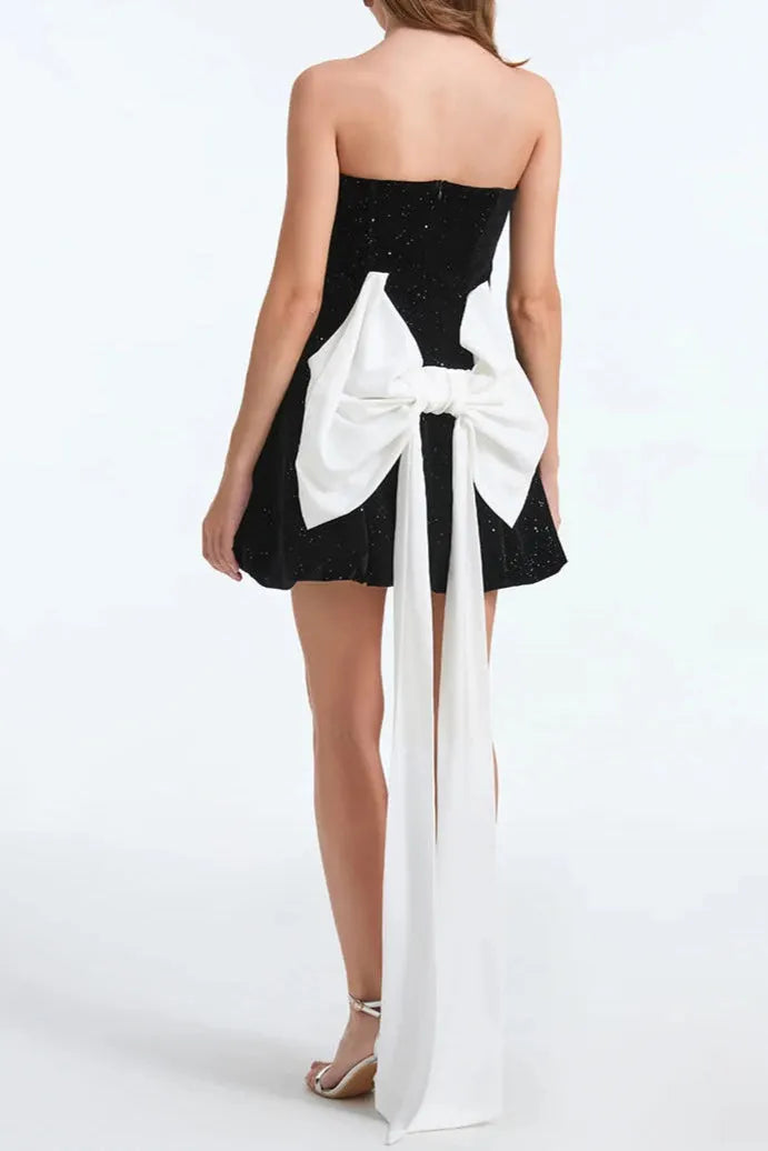 Zaahir Rhinestone Bow Sequin Strapless Mini Dress Flowering Girl