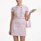 Pink Boucle Pearl Mini Dress Flowering Girl