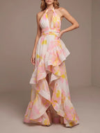 Malha Halter Printed Maxi Dress Flowering Girl