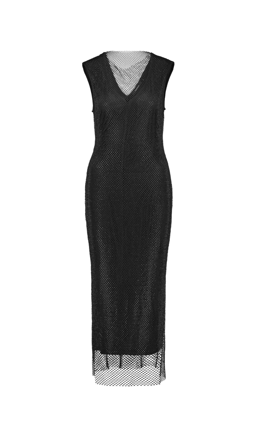 Sleeveless Mesh Shift Midi Dress In Black Flowering Girl