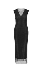 Sleeveless Mesh Shift Midi Dress In Black Flowering Girl