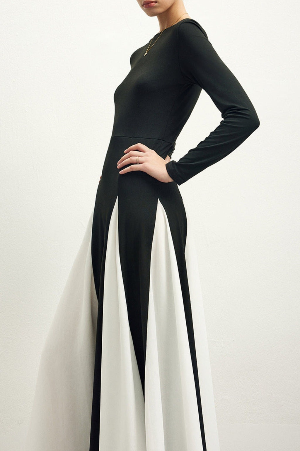 Contrast Color Long Sleeve Midi Dress Flowering Girl