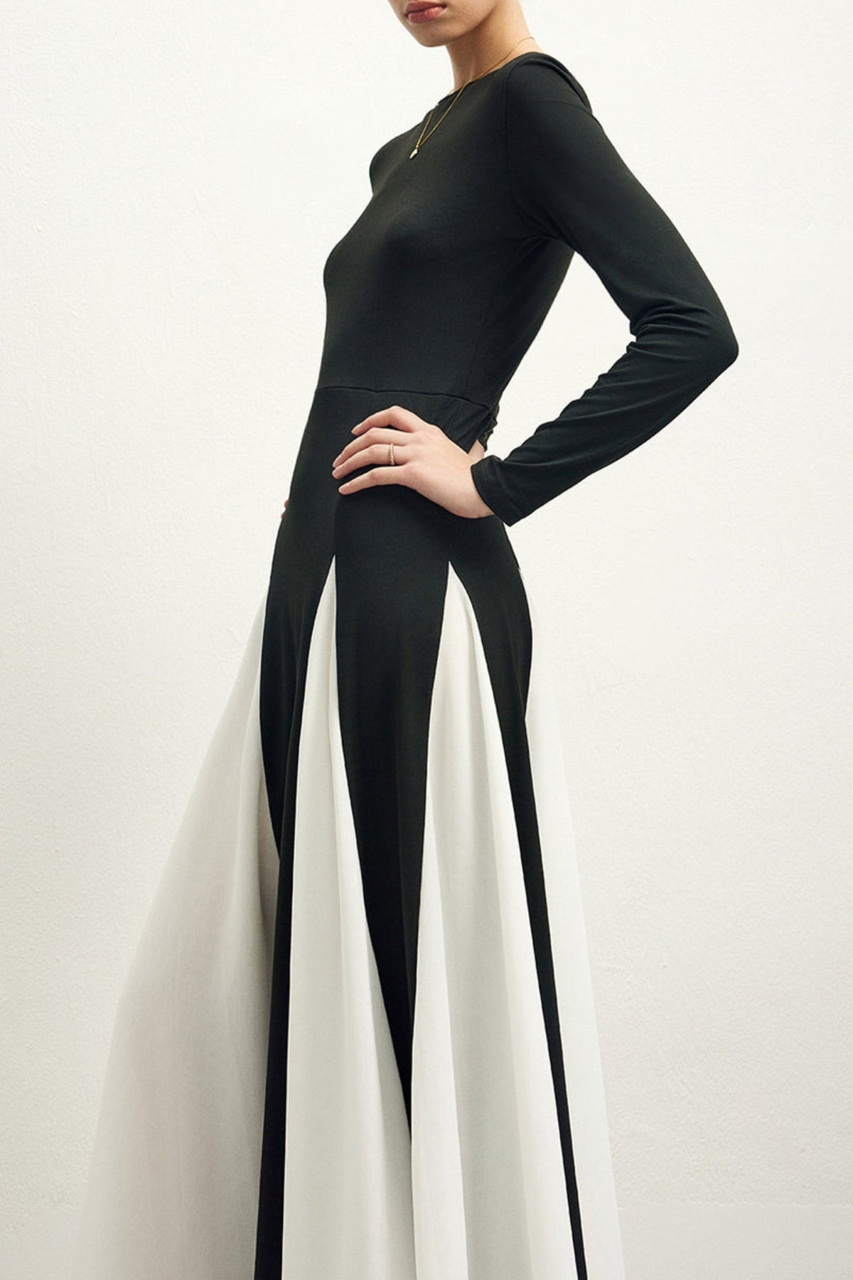 Contrast Color Long Sleeve Midi Dress Flowering Girl