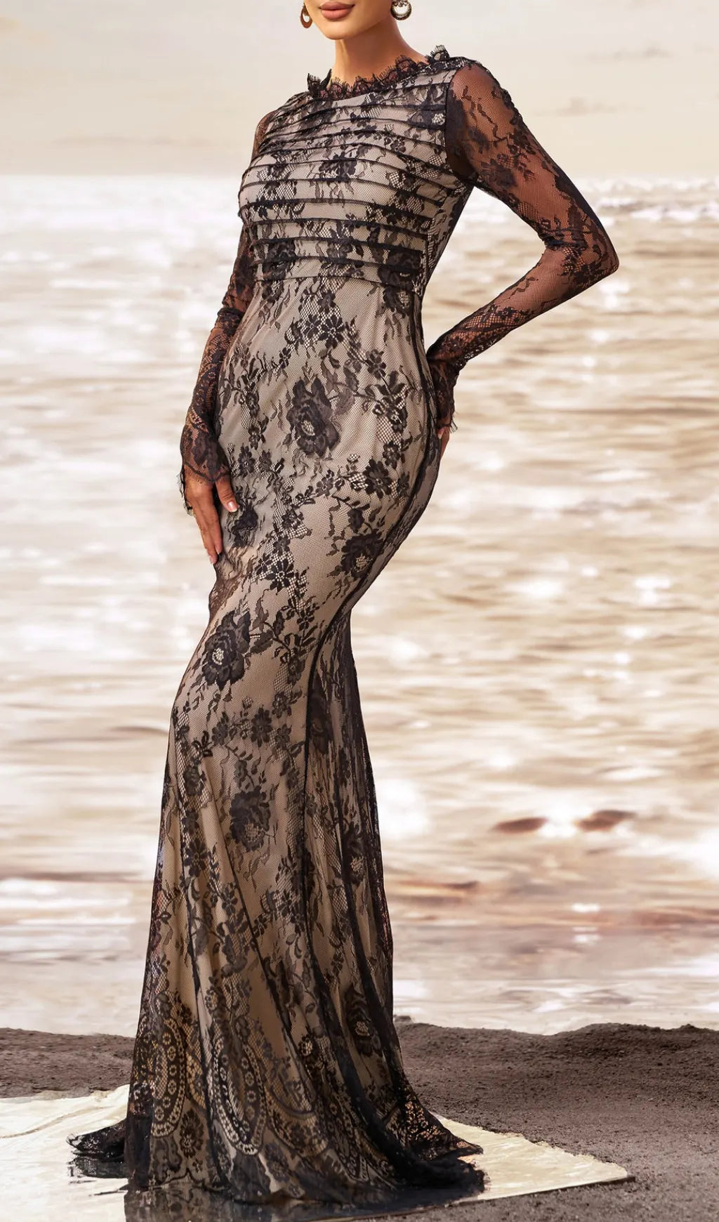 Chakra Black Lace Flower Maxi Dress Flowering Girl