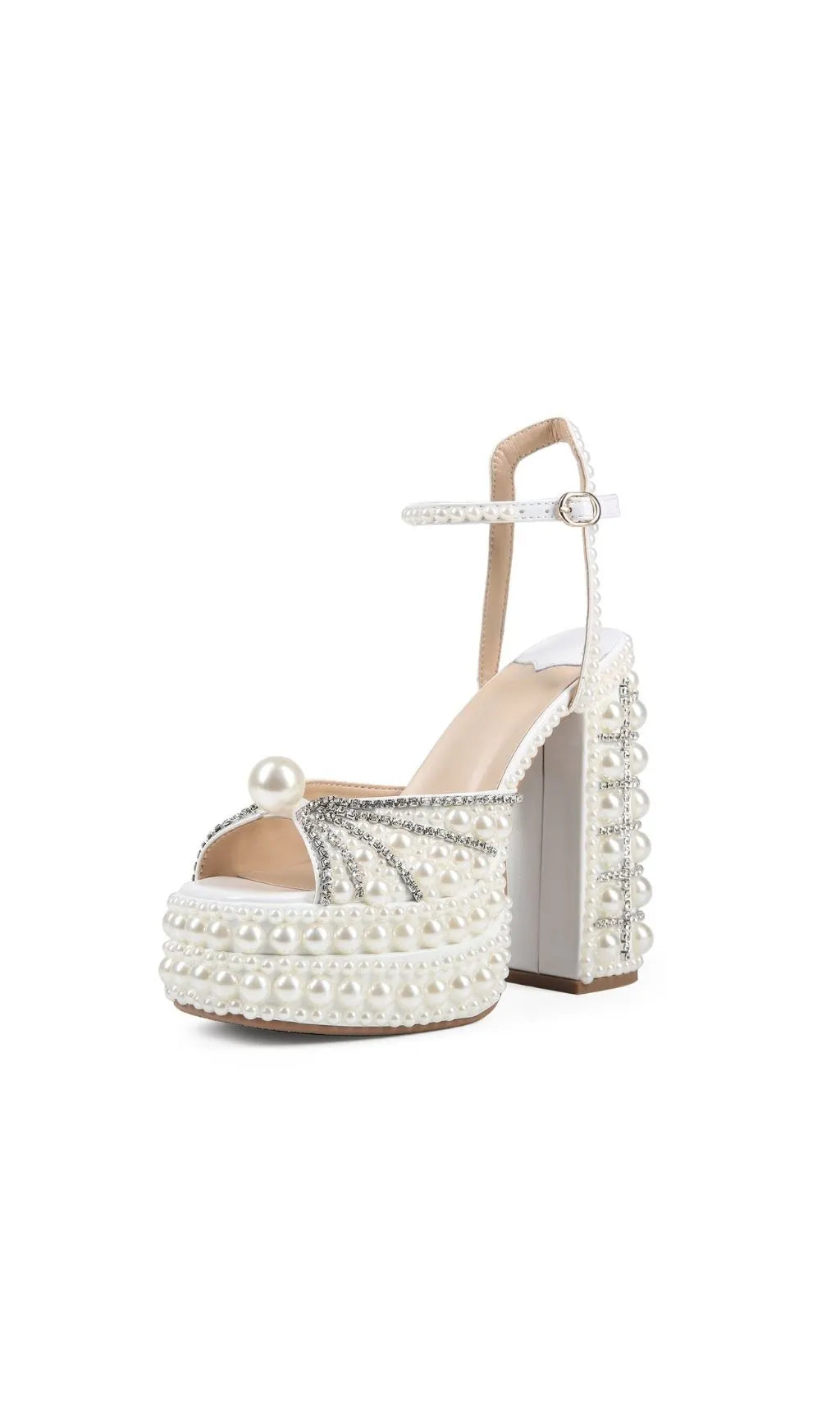 Kyra White Pearl Diamante Heels Flowering Girl