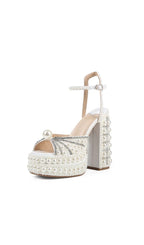 Kyra White Pearl Diamante Heels Flowering Girl