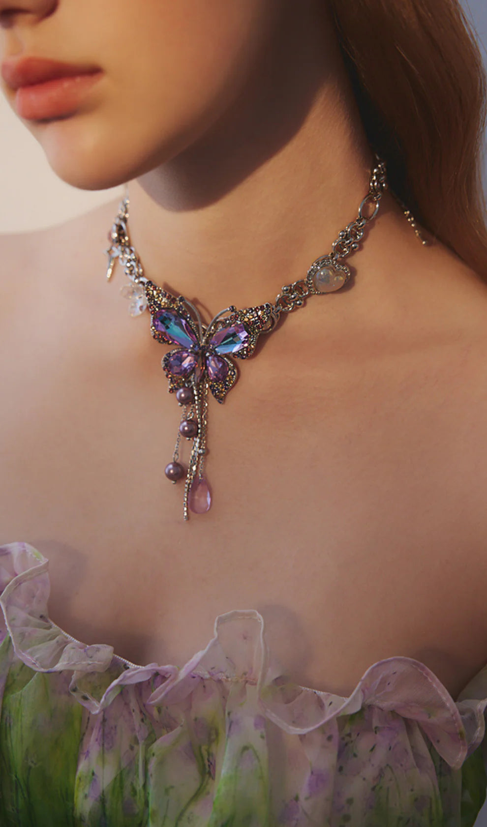 Teardrop Tassel Butterfly Necklace Flowering Girl