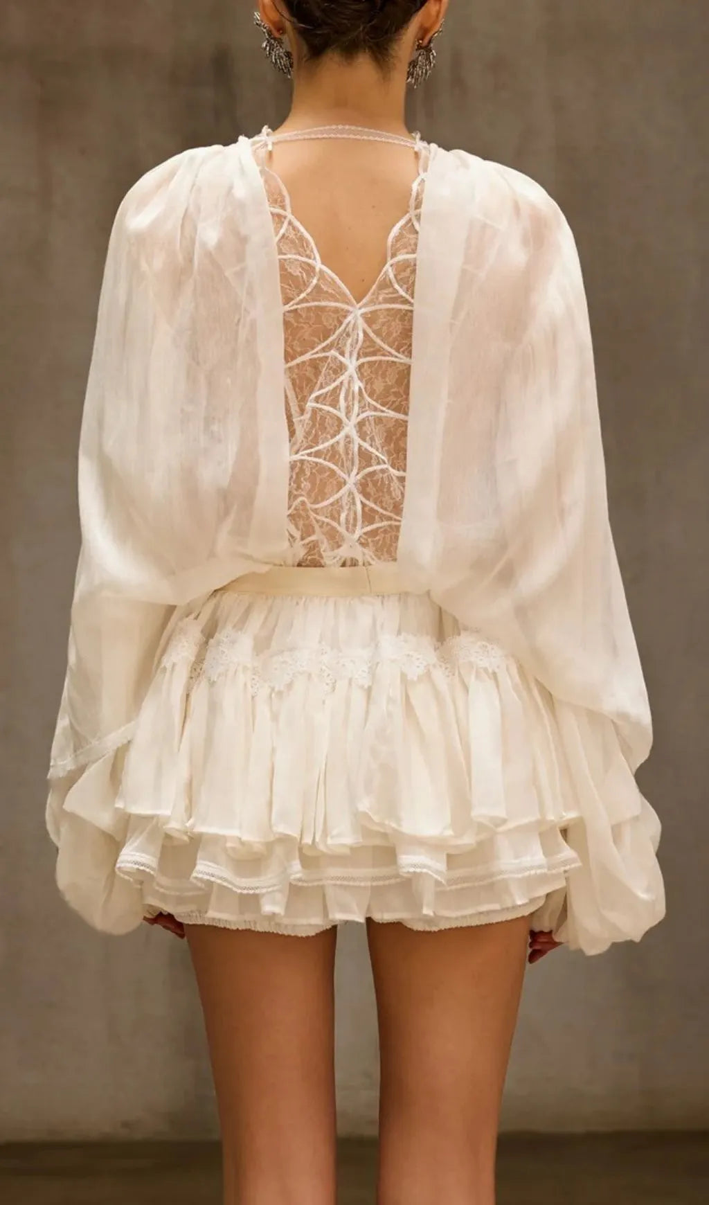 Dzhokar Balloon Sleeve Lace Skirt Set Flowering Girl
