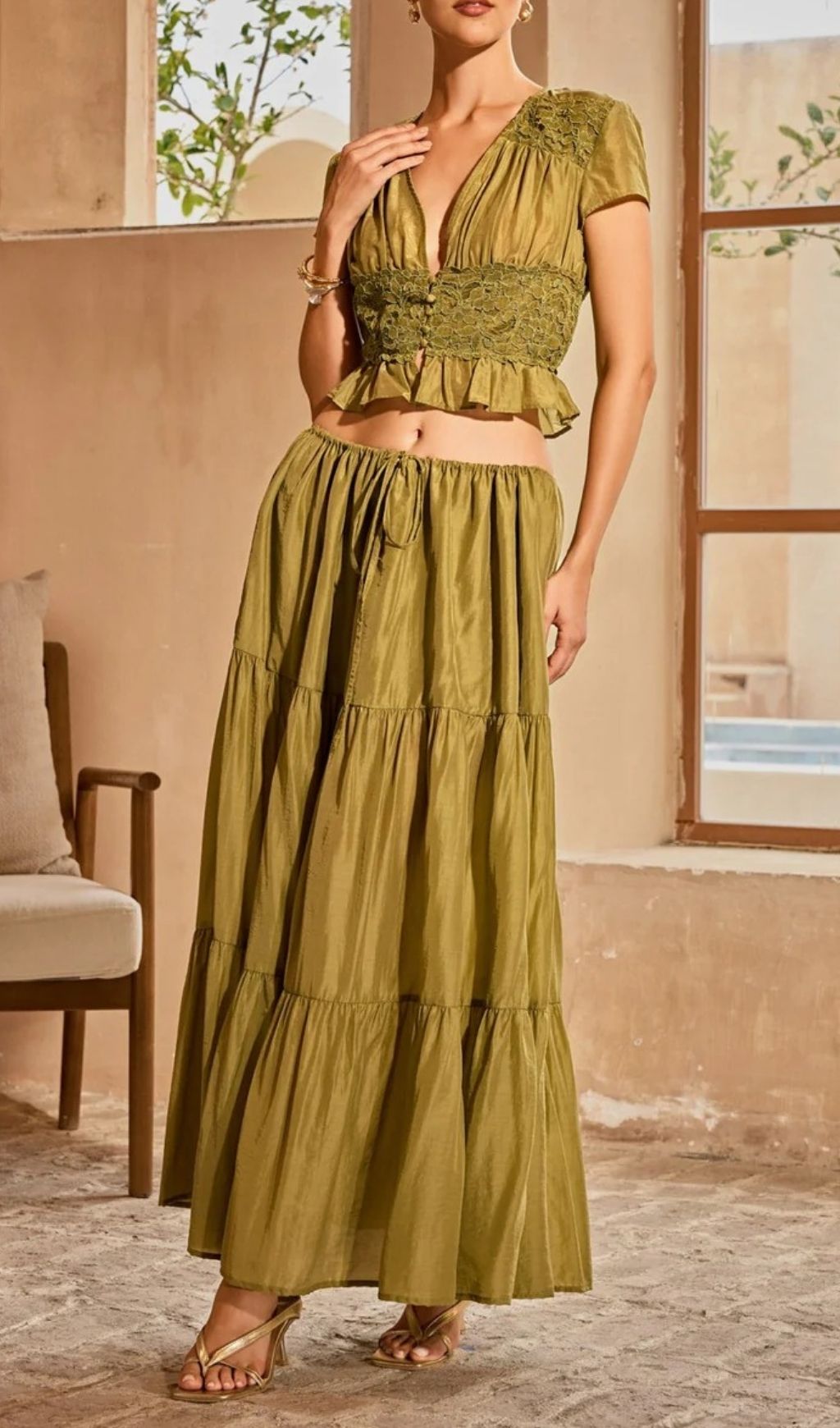 Elnyxa Plunge Neck Skirt Set Flowering Girl