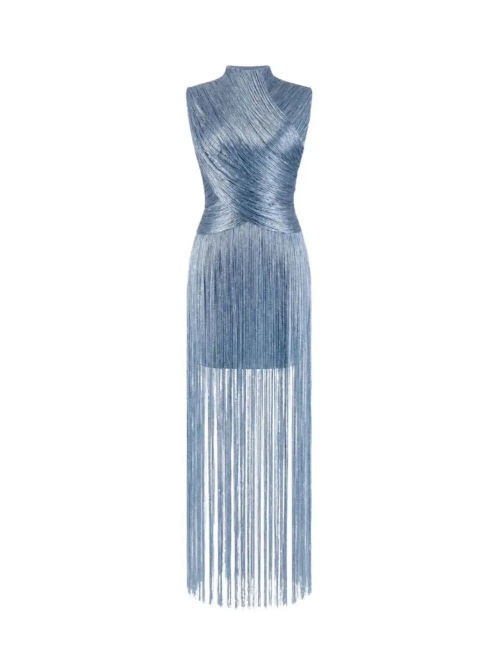 Zavelyn Blue Sleeveless Fringe Bandage Dress