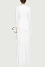 Lysander Asymmetrical Drape Cutout Maxi Dress - White Flowering Girl
