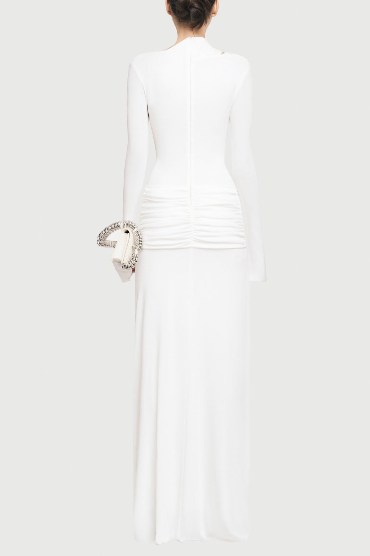 Lysander Asymmetrical Drape Cutout Maxi Dress - White Flowering Girl