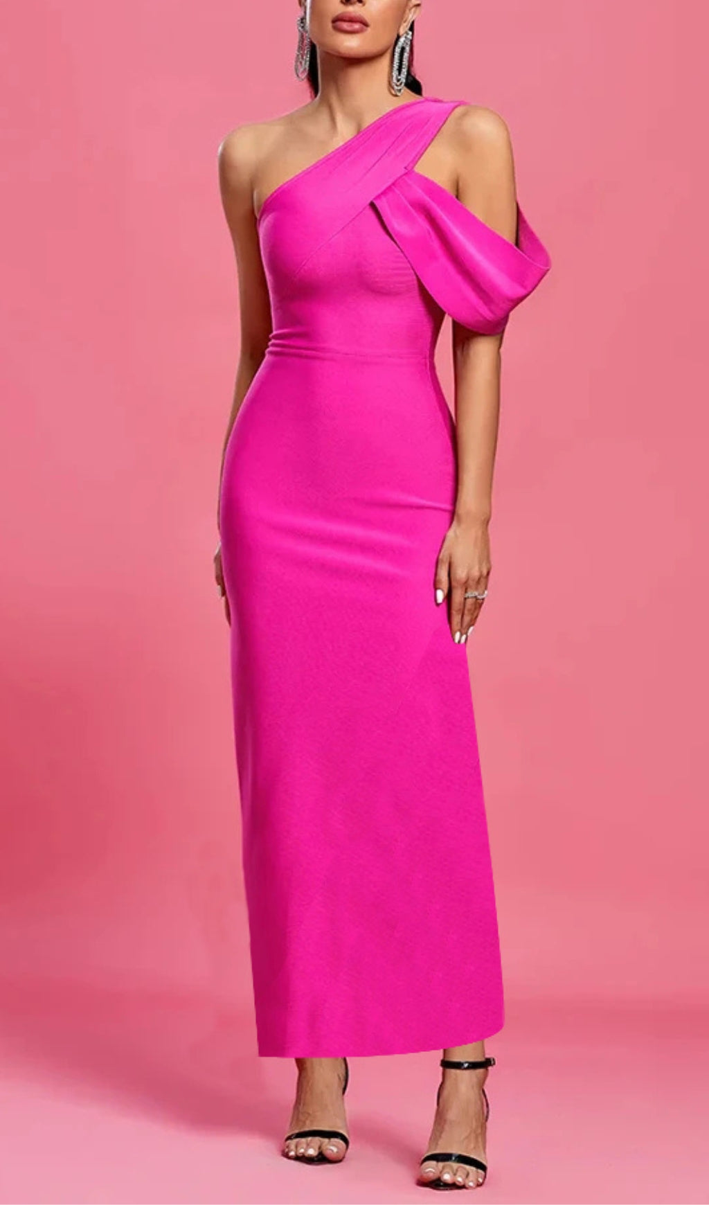 Pink One Shoulder Asymmetrical Hem Dress