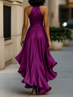 Midnight Elegance Satin Halter Ruffle Gown Flowering Girl