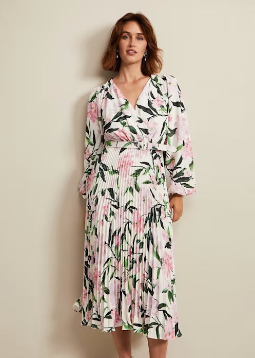 multi-coloured penny floral pleat midi dress Flowering Girl