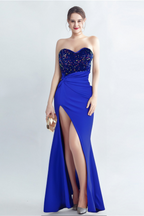Blue Sequin High Slit Maxi Dress Flowering Girl