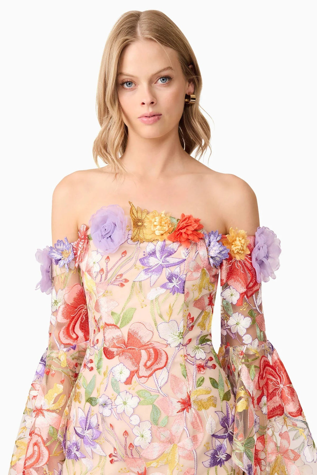 Tabitha Multicolor Off Shoulder Mini Dress In Floral Flowering Girl