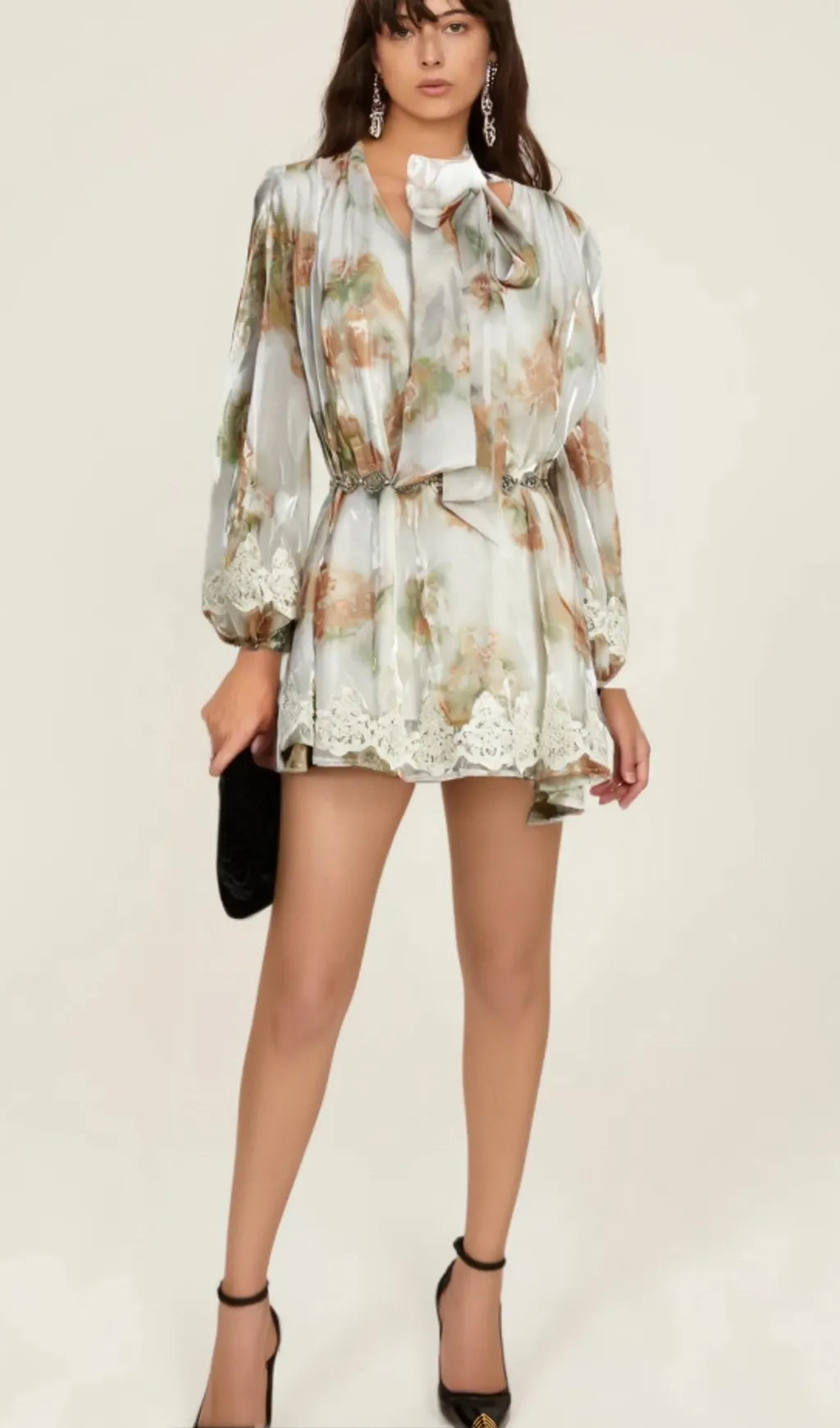 Delphine faux-pearl embellished mini dress in Neutrals Flowering Girl