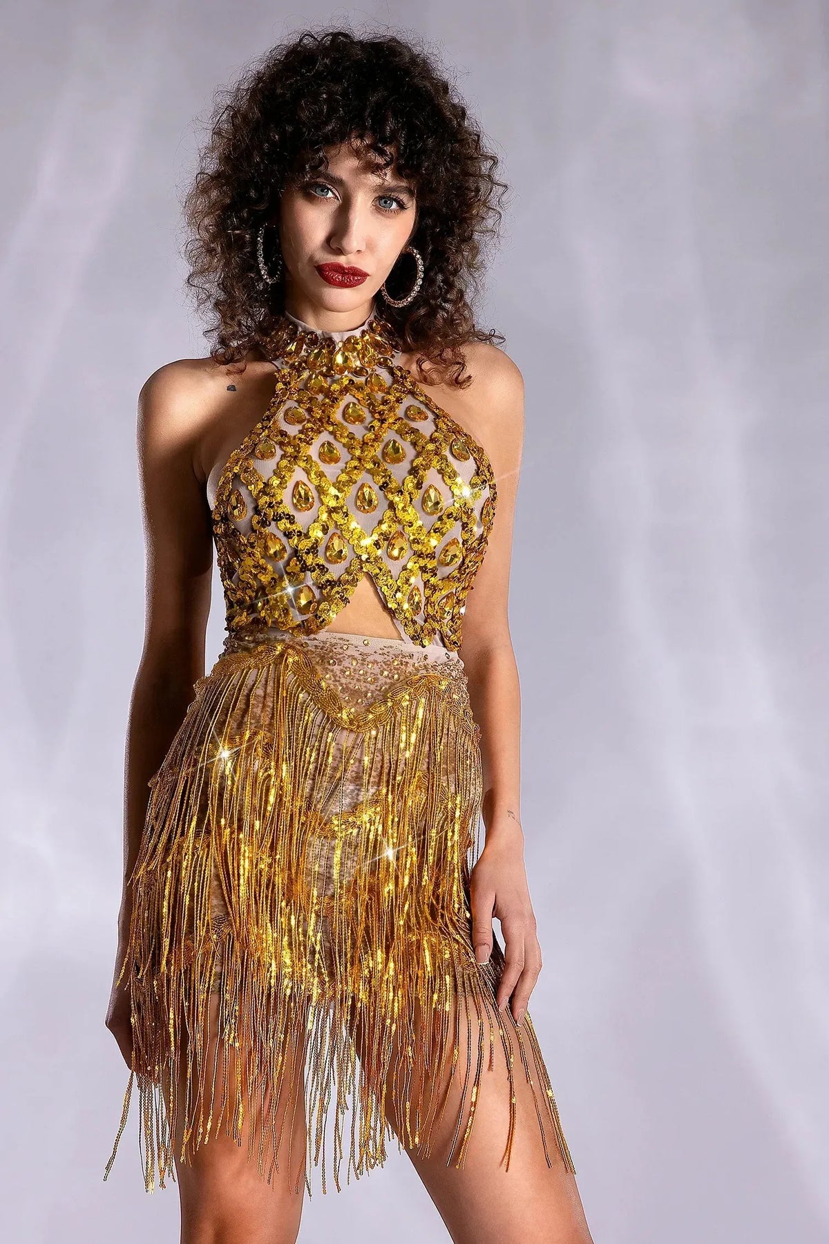 Pre-Sale Anthiadi Diamond Cutout Fringe Mesh Dress Flowering Girl