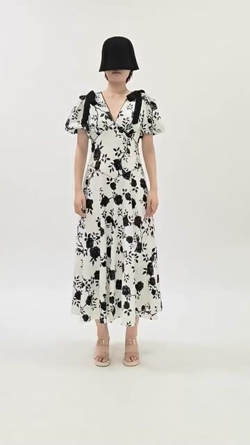 Filip Flower Printed V-Neck Midi Dress Flowering Girl