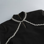 Diamond Chain Embellished Trumpet Sleeve Mini Dress In Black Flowering Girl