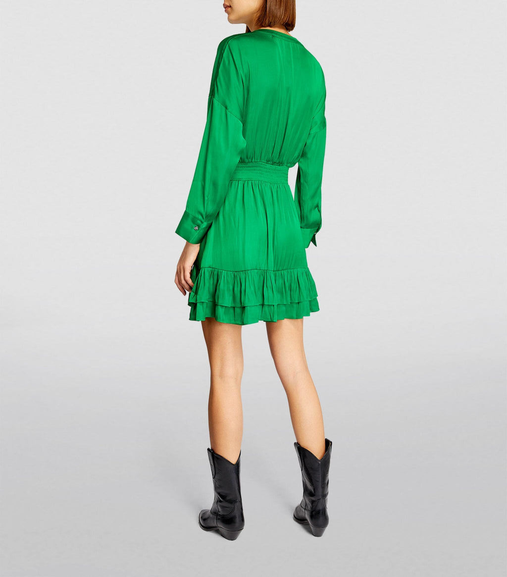 GREEN V-NECK SATIN MINI DRESS Flowering Girl