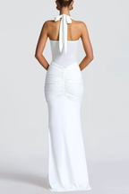 Bonao Halter Ruched Maxi Dress - White Flowering Girl