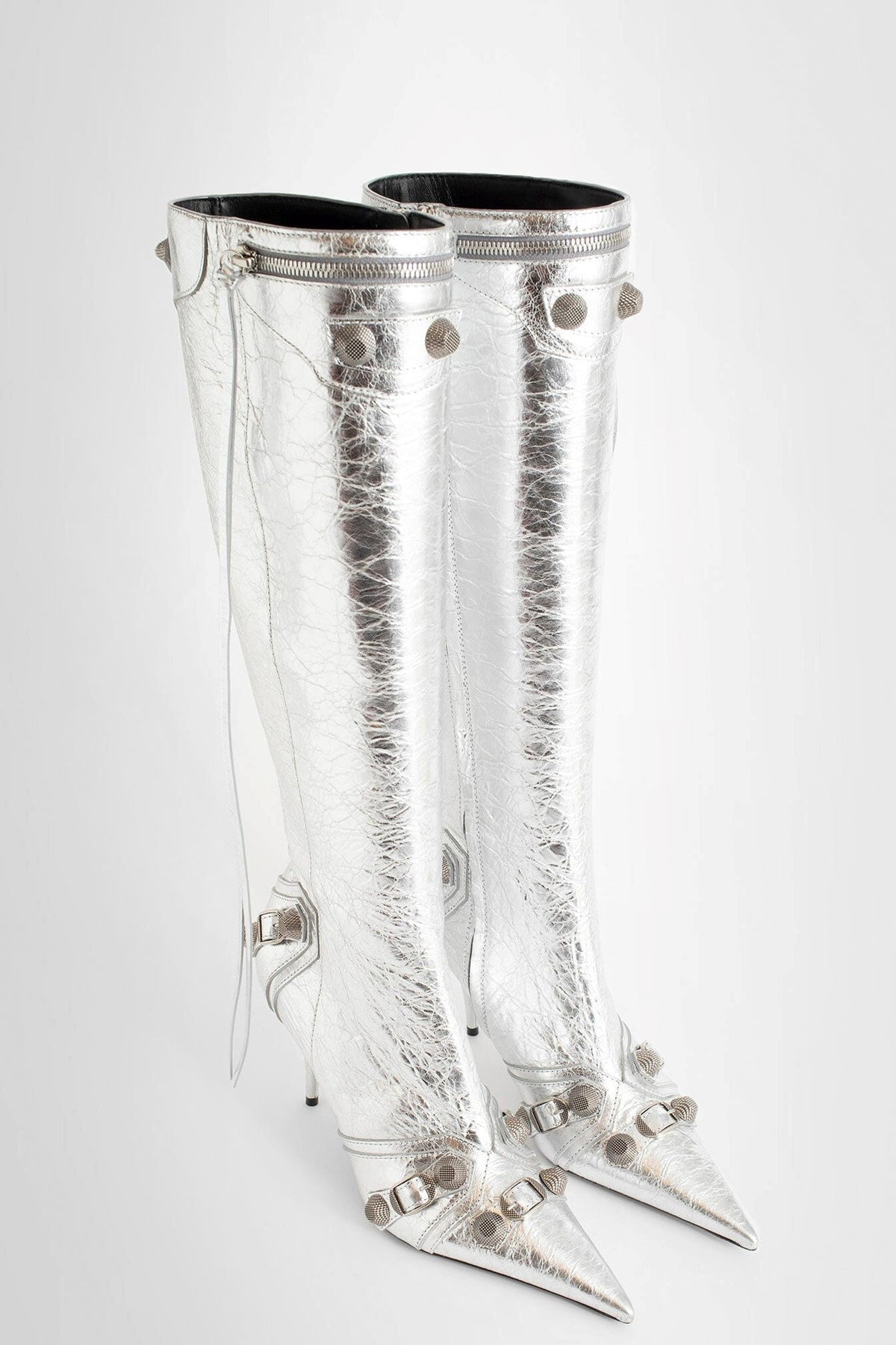 Shilia Zip Knee-high Boots - Silver Flowering Girl