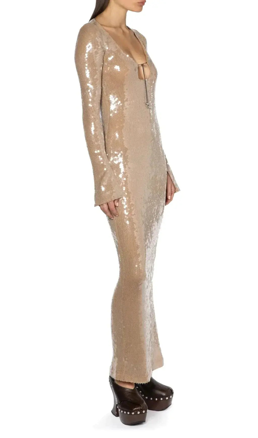 Ardelle Khaki Sequin Maxi Dress Flowering Girl