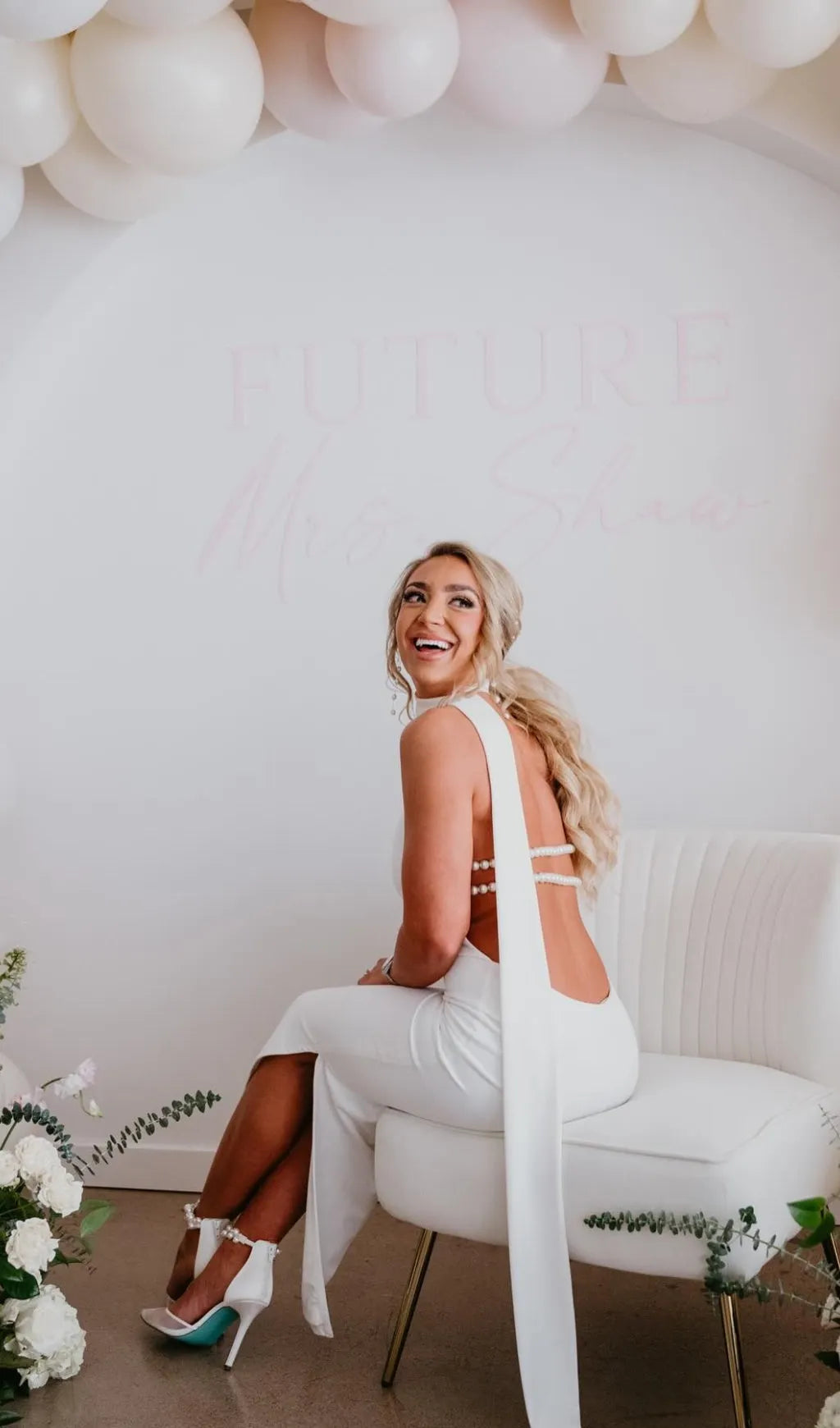 Birger White Halter Pearl Backless Maxi Dress